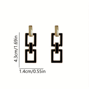 Hollow Rectangle Shape Black Enamel Dangle Earrings Japanese / Korean Style Alloy Jewelry Daily Wear Accessories