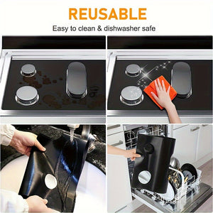 Reusable Non-Stick Black Stove Top Liner - Heat-Resistant & Washable Protector Keeps Your Kitchen Clean