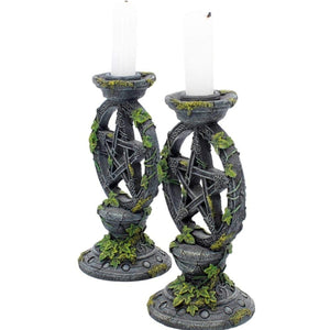 Nemesis Now Wiccan Pentagram Candlesticks Set of Two Candle Holder 15cm Black, Resin