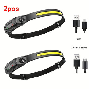 2/5pcs Led Sensor Headlamps, USB Rechargeable 18650 Built-in Battery Powerful Headlight For Outdoor Camping Fishing