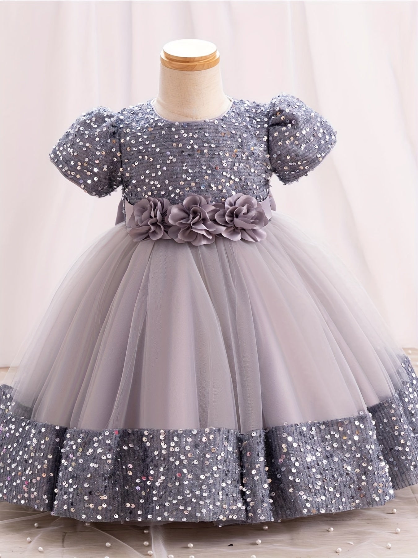 Sparkling Sequin Princess Tutu Dress for Girls - Midi, Belted, Puff-Sleeve with Comfort Viscose Lining, Perfect for Spring-to-Fall