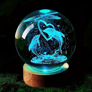 1pc 3D Dolphin Crystal Ball Color Night Light, Gift For Girlfriend, Wife, Child's Birthday, Valentine's Day, Christmas, Anniversary, Glass B