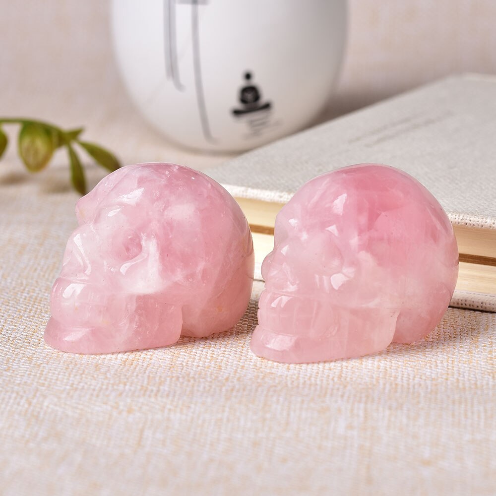 2 inch Natural Rose Quartz Handmade Carved Skull Crafts Figurine Crystal Healing Home Decor Ornament Polished Art Collectible