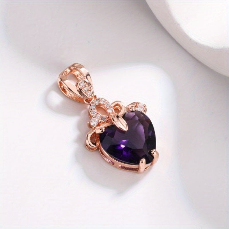 Heart Shaped Amethyst Pendant Necklace Plated With 18k Gold Colored Gemstone Necklace Love Amethyst Good Choice For Female Friends