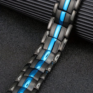 1pc Magnetic Bracelet For Men, Titanium Steel Magnetic Bracelet, For Men With Double Row Magnets, Adjustable Black & Blue Line Design, Yoga