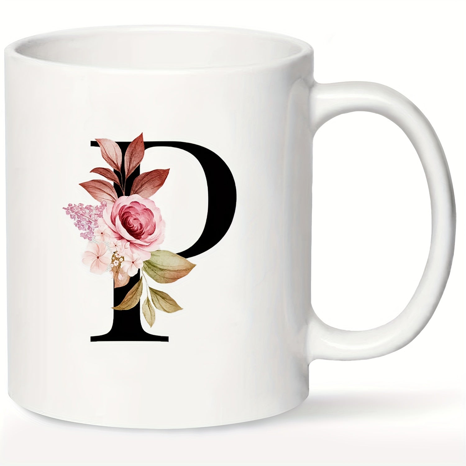 1pc, Letter Flower A-Z Coffee Mug For Office And Home, Alphabet Ceramic Coffee Mug, Birthday Gifts For Women, Mom, Best Friend, Bride, Bride