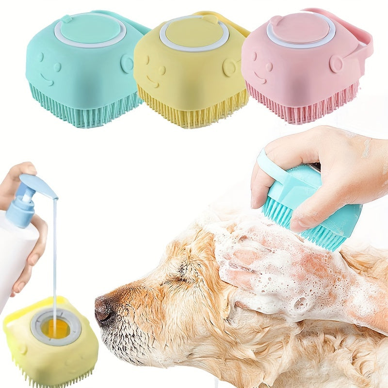 Pet Shampoo Brush, Silicone Massage Rubber Bath Comb With Shampoo Storage For Dog & Cat Grooming Tool