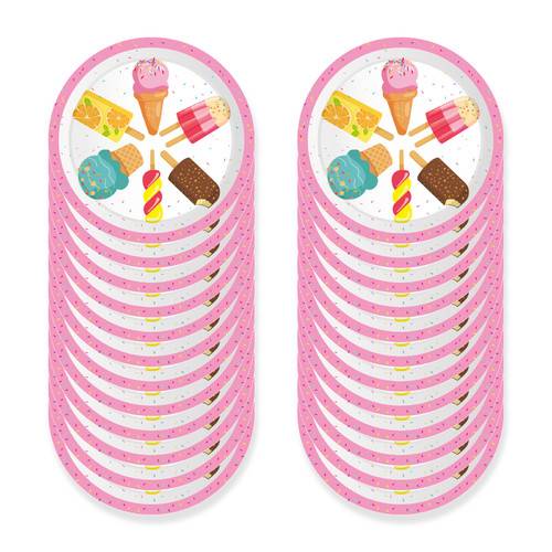 Ice Cream Paper Plates Summer Watercolor Dessert Popsicle Party 68PCS Set US Local Shipping