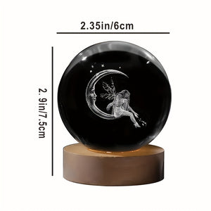 1pc Crystal Ball Multi-coloured Night Light, 3D Moon & Fairy Laser Engraved Night Light, For Girlfriend Classmate Wife Creative Birthday Gif