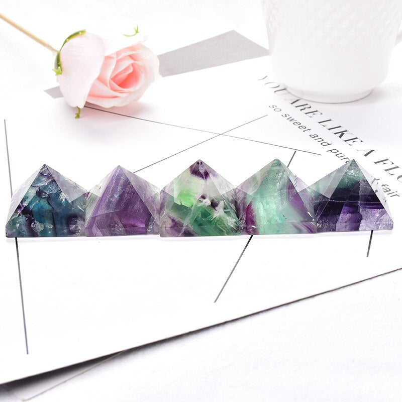 Natural Fluorite Pyramid Quartz Healing Stone Reiki Crystal Tower Point Home Decor Crafts Of Gem Stone Meditation Ornaments