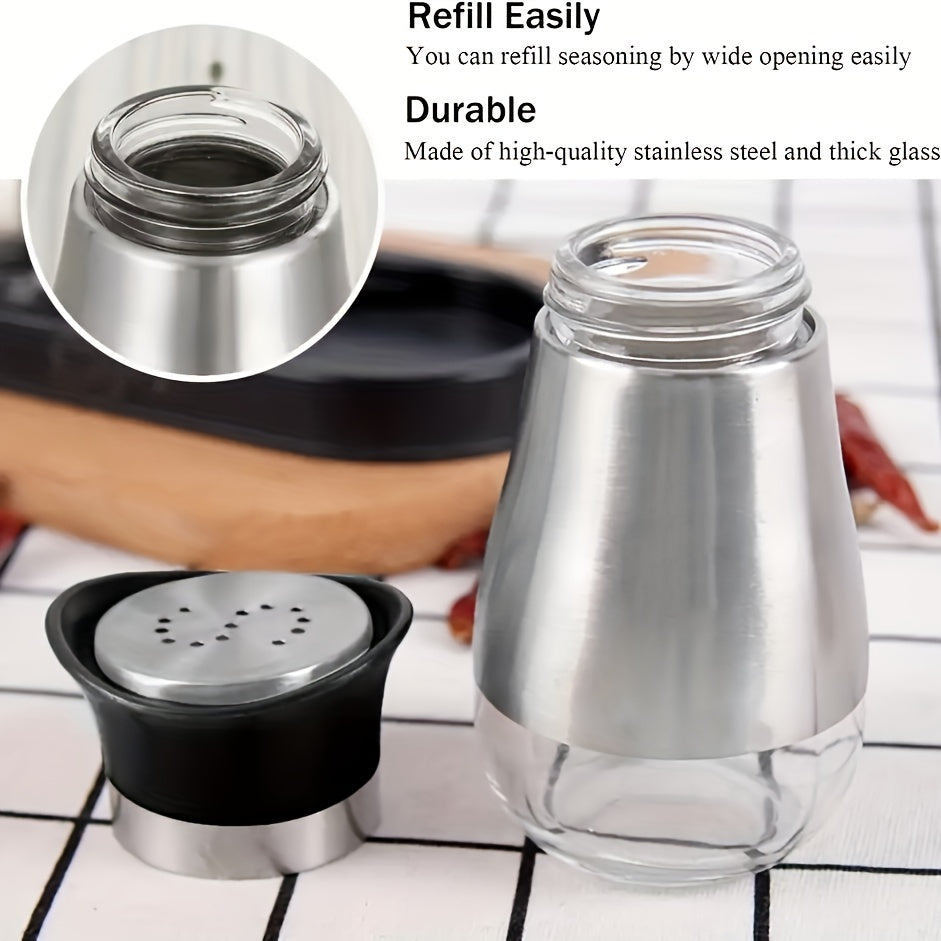 2pcs, Salt And Pepper Shakers, Spice Dispenser With Pour Holes, Adjustable Refillable Pepper Shaker, Seasoning Cans, Kitchen Tools, College