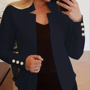 Winter-Ready Casual Chic: Women's Open Front Blazer with Comfort Stretch and Durable Knit, Versatile Office Jacket