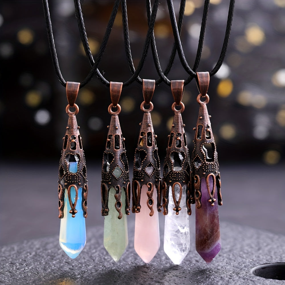 Enhance Your Style With Natural Crystal Stone Necklace Gem Pendant - Energy Therapy And Divination Pendant For Women And Girls (Bronze)