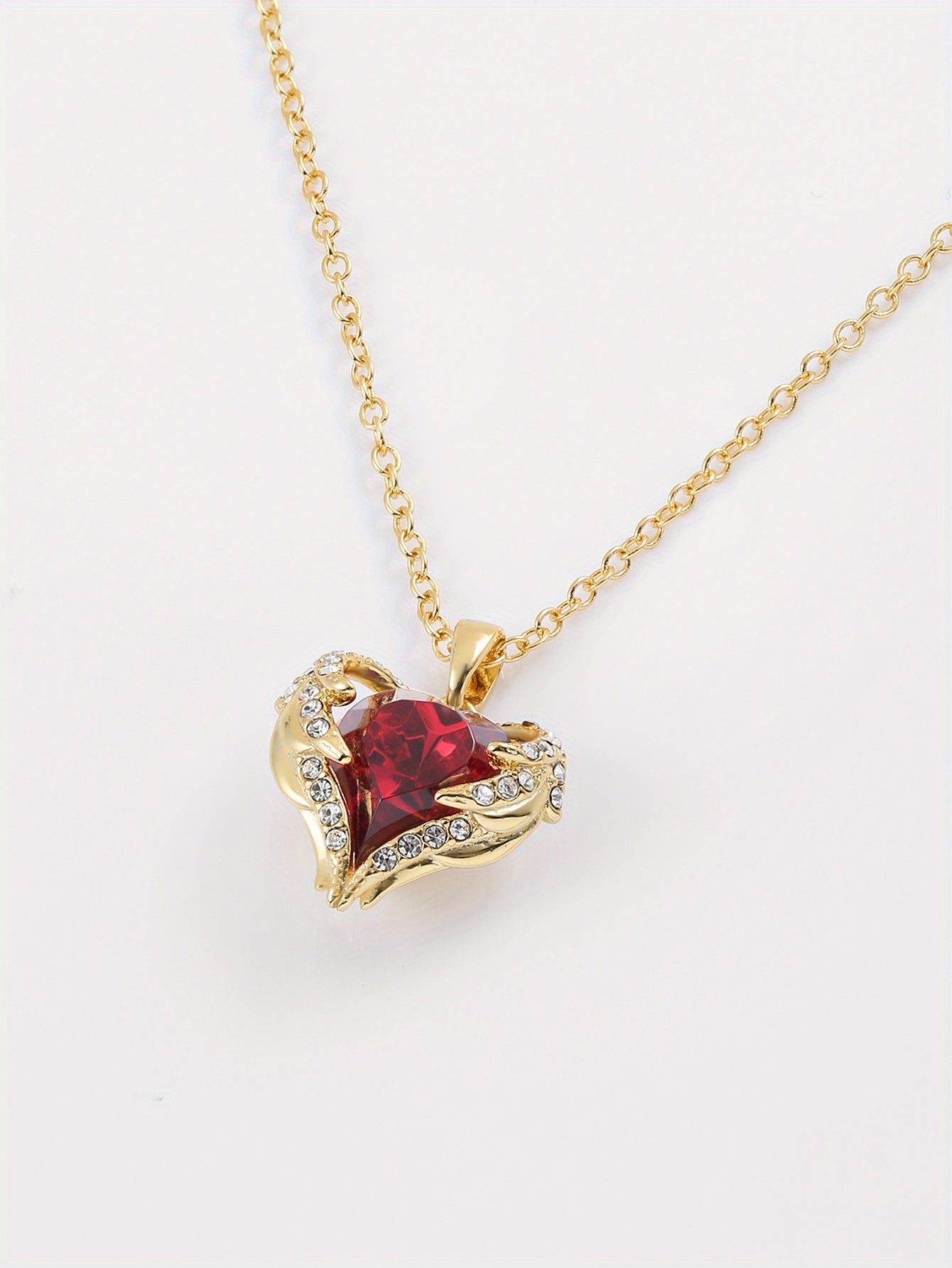 Angel Wings Wrapped Red Heart Zircon Pendant Mother's Day Valentine's Day Gift