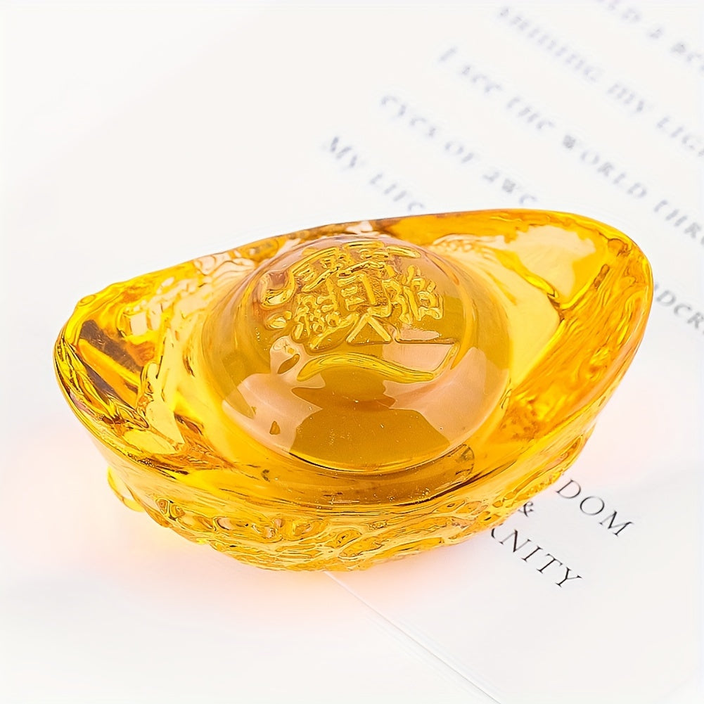 Solid Citrine Golden Ingot Feng Shui Fortune Mascot Craft Ornament Paperweight Home Living Room Office Desktop Decoration