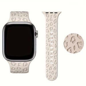 1 PACK Leopard Engraved Band Compatible For IWatch Band 45mm 44mm 42mm 41mm 40mm 38mm, Leopard Boho Pattern Soft Silicone Strap For IWatch S