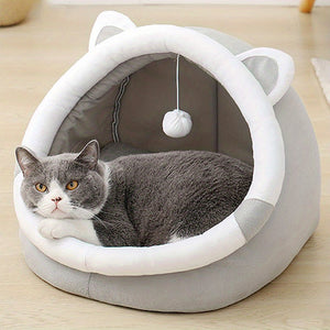 Cozy Cartoon Cat Cave Bed - Keep Your Kitten Warm And Snug In This Cute Pet House!