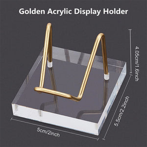 Acrylic Display Stand Gold Metal Arms Display Easel with Acrylic Base Decorative Display Pedestals Acrylic Small Mineral Crystal Display Stand for Gemstone Decor Collectibles