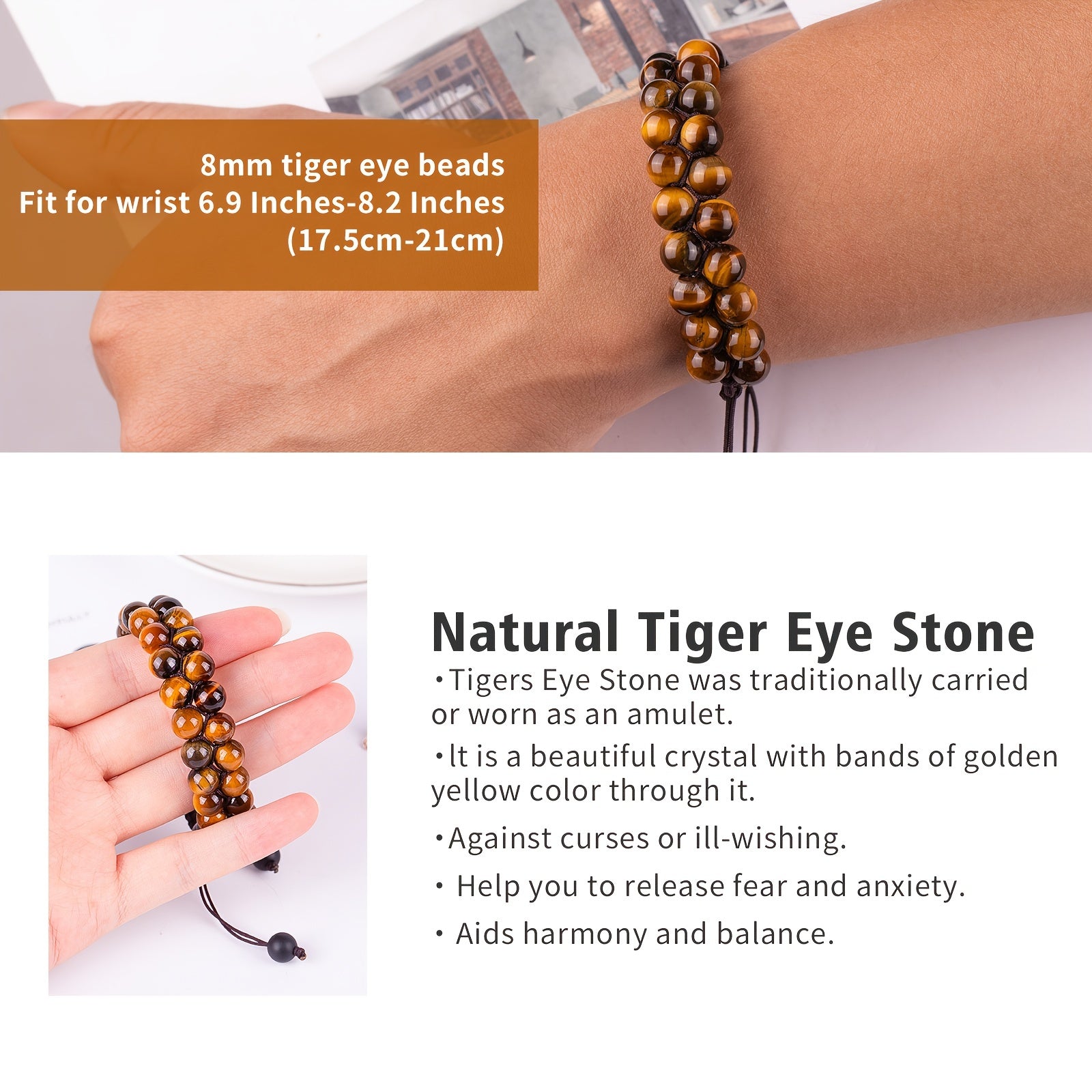 Healing Crystals Tigers Eye Black Obsidian Hematite 8mm Stone Beads Good Luck Triple Protection Bracelet For Men Women