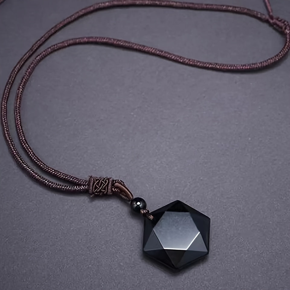 1pc Obsidian Necklace, Star Of David Pendulum Stone, Hexagon Hexagram Amulet Pendant Necklace