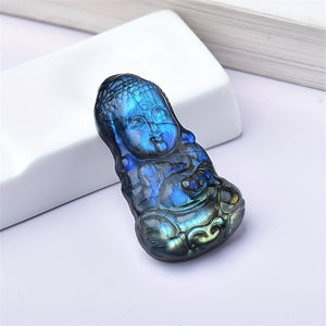 Beautiful Natural Labradorite Carving Wing Ornments Healing Crystal Skull Collectible Figurines Reiki Decor