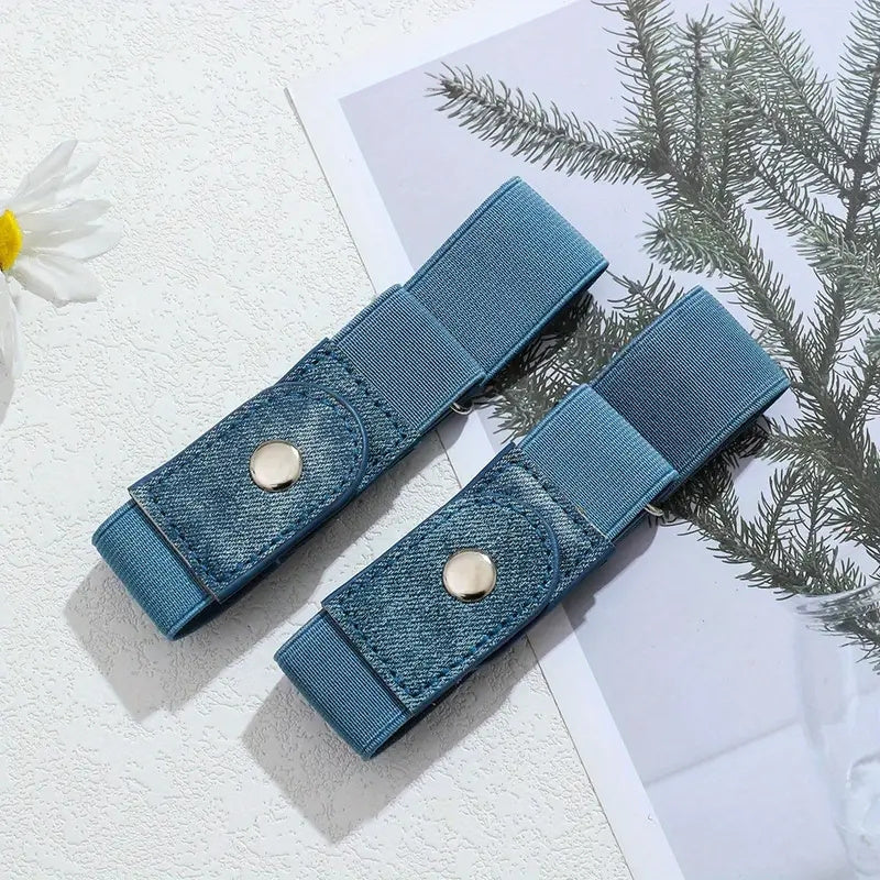 2pcs/set No Buckle Elastic Belt For Women Men Unisex Stretch Belt For Pants Jeans Casual Buckle Free Adjustable Invisible Belt