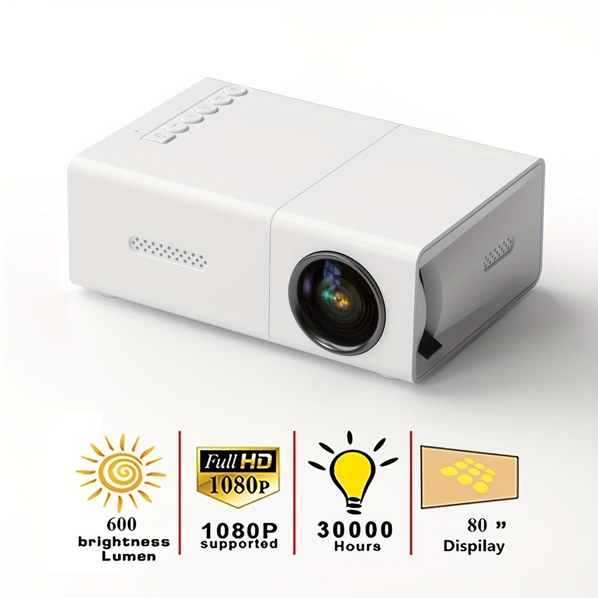 1pc Mini Portable Projector, Q1 White, Upgrade Your Movie, TV & Gaming Experience With HD Compatible With IOS/Android/Windows/HDTV/USB,etc.