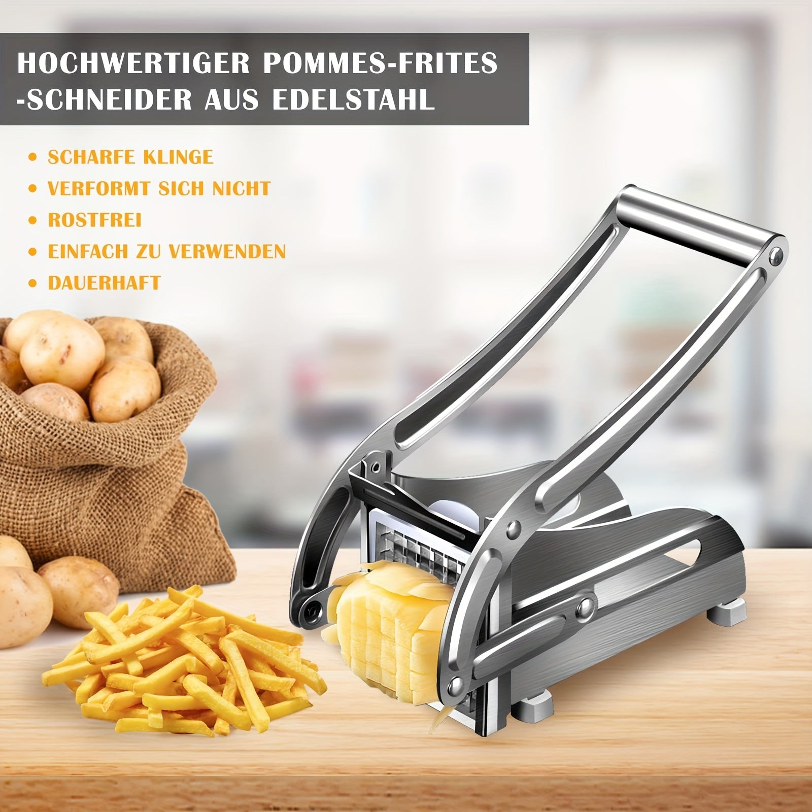 Heavy Duty Stainless Steel Cutter: Quick, Safe Slicing for Fruits, Vegetables, Perfect French Fries - Kitchen Must-Have