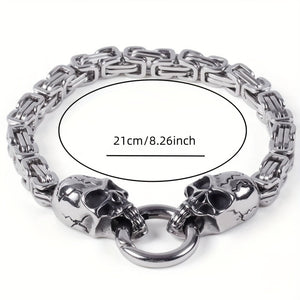 Stainless Steel Double Skull Bracelet, Fashion Personality Rock Trend Halloween Ornaments