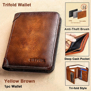 1pc Genuine Leather Rfid Blocking Wallets For Men, Retro Thin Short Multi-functional ID Credit Card Holder, Gifts To Men On Valentine's Day