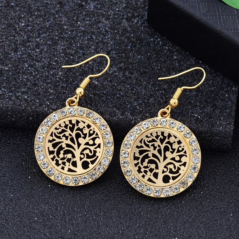 Tree of Life Inlaid Zircon Drop Dangle Earrings Personality Ladies Charm Crystal Jewelry 1Pair