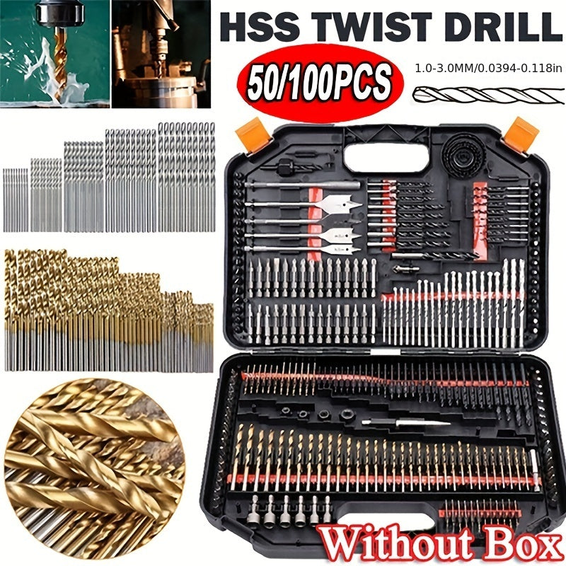 100/50pcs Premium Titanium-Coated Drill Bit Set - High-Speed Steel, Long-Lasting - Ideal for DIY & Professional Projects