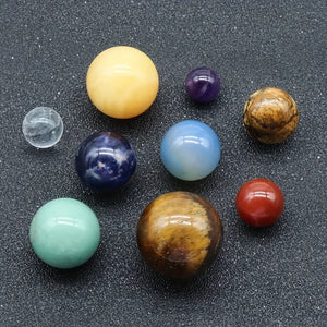 Solar System Planet Balls - Set of 9 Natural Crystal Gemstone Ornaments for Desk & Home Decor, Ideal Gift for Astronomy Lovers