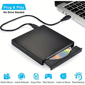 Portable USB 2.0 External CD/DVD Drive - High-Speed Burner & Player for PC/Laptop - Plug & Play, Travel-Friendly