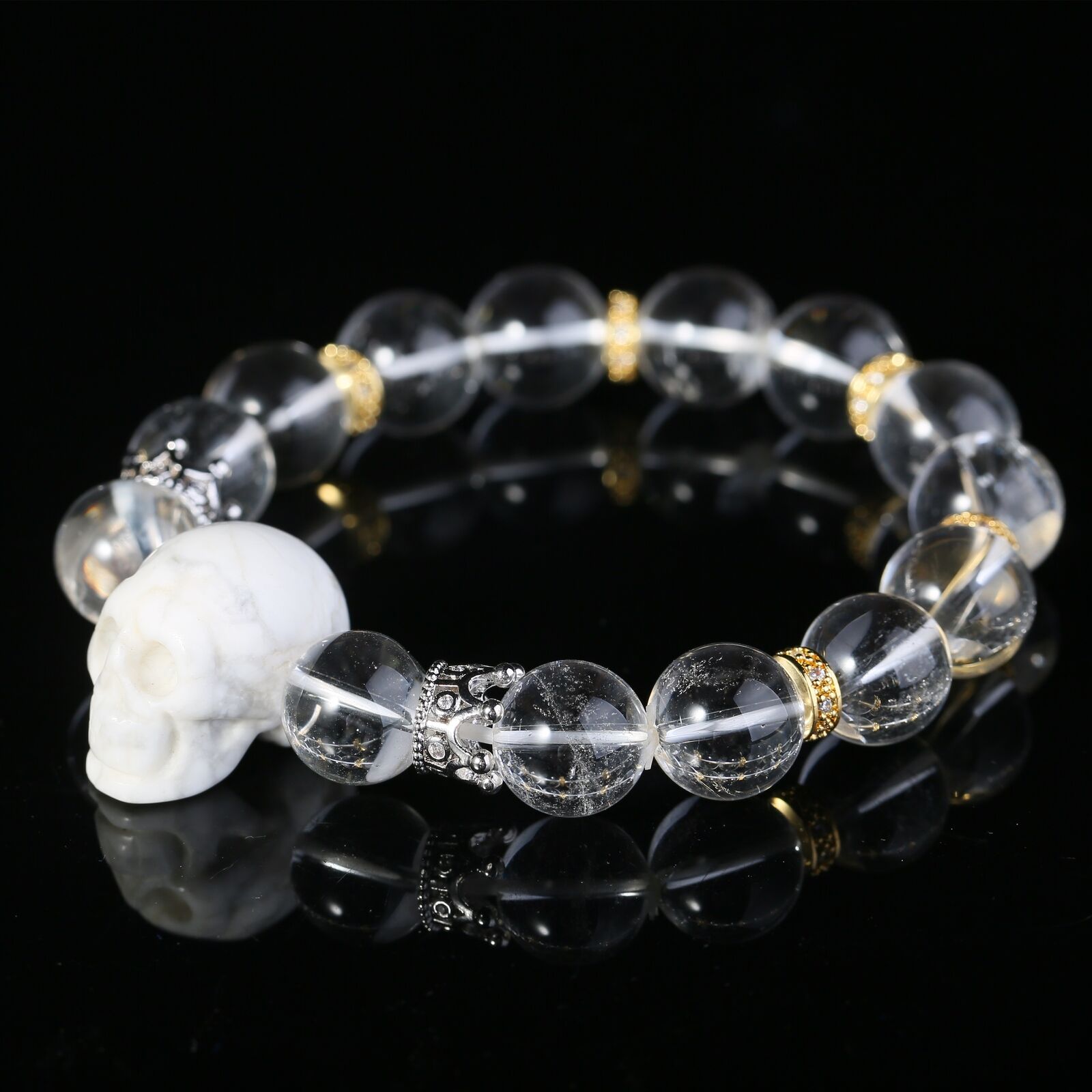 White Turquoise Skull Head Bracelet Fashion White QUARTZ Crystal Beads Jewelry