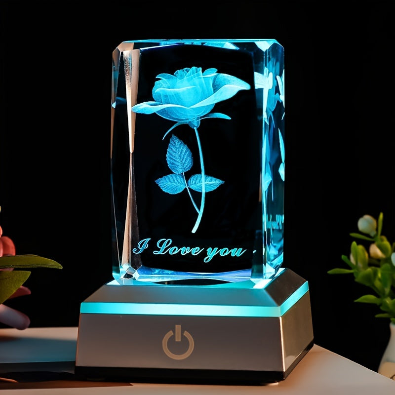 1pc 3D Rose Crystal With LED Color Lamp, Mother's Day Gift, Birthday Present For Girlfriend, Wife, Mother, Friendship Love Commemorate Uniqu