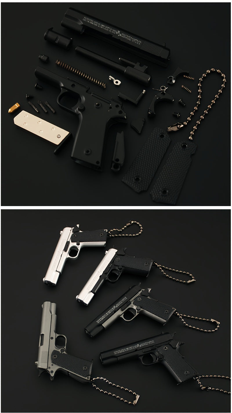 1911 Mini Pistol Toy Model Pendant, Removable Assembly Parts, Ultra-High Assembly Model [Handmade Alloy Process] One To One Restoration Of T