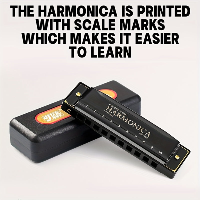 Professional Blues Harmonica 10 Holes C Key Blues Harp With Hard Case Perfect For Beginners Students Adults Professionals As Gifts