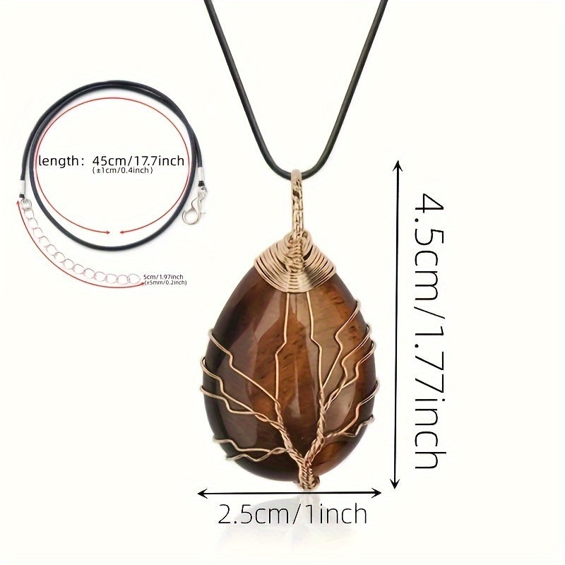 1pc Tree Of Life Teardrop Heart Amethyst Opal Pendant Necklace Copper Wire Wrapped Gemstone Healing Chakra Necklace Choker