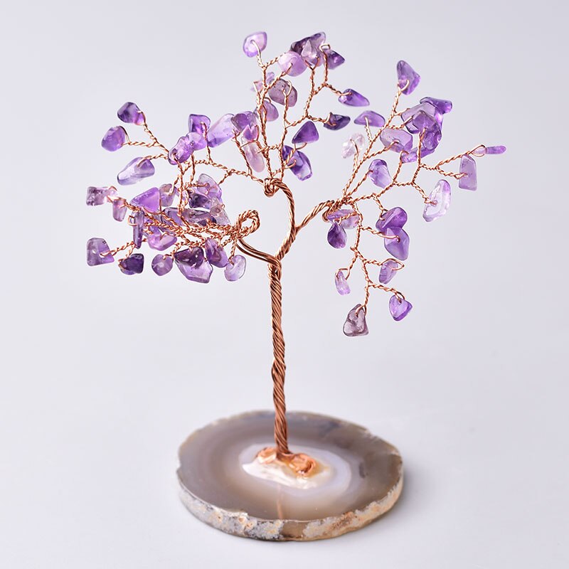 Natural Crystal Tree Amethyst Rose Quartz Aquamarine Lucky Tree Decoration Agate Slices Stone Mineral Ornaments Office decor