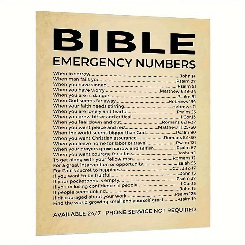 Bible Emergency Numbers - Christian Wall Decor Print, This Bible Inspirational Wall Art Is A Vintage Faith Christian Gift For Living Room De