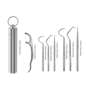 7-Piece Professional Dental Cleaning Kit: Reusable Stainless Steel Toothpicks & Portable Floss For Optimal Teeth Cleaning