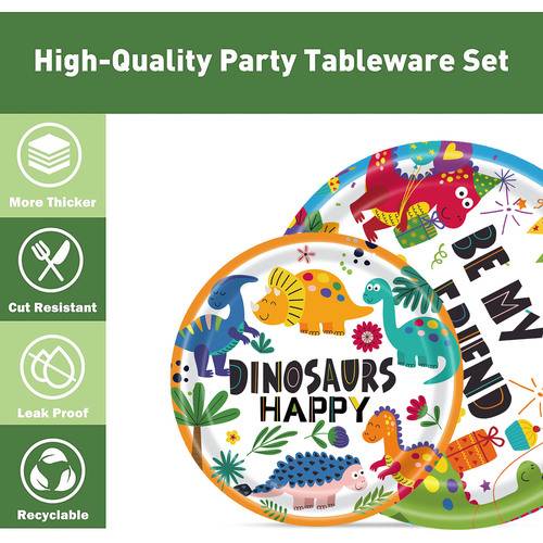 Color Dinosaur Plates Disposable Paper Plate Party Supplies Tableware 68PCS Set US Local Shipping