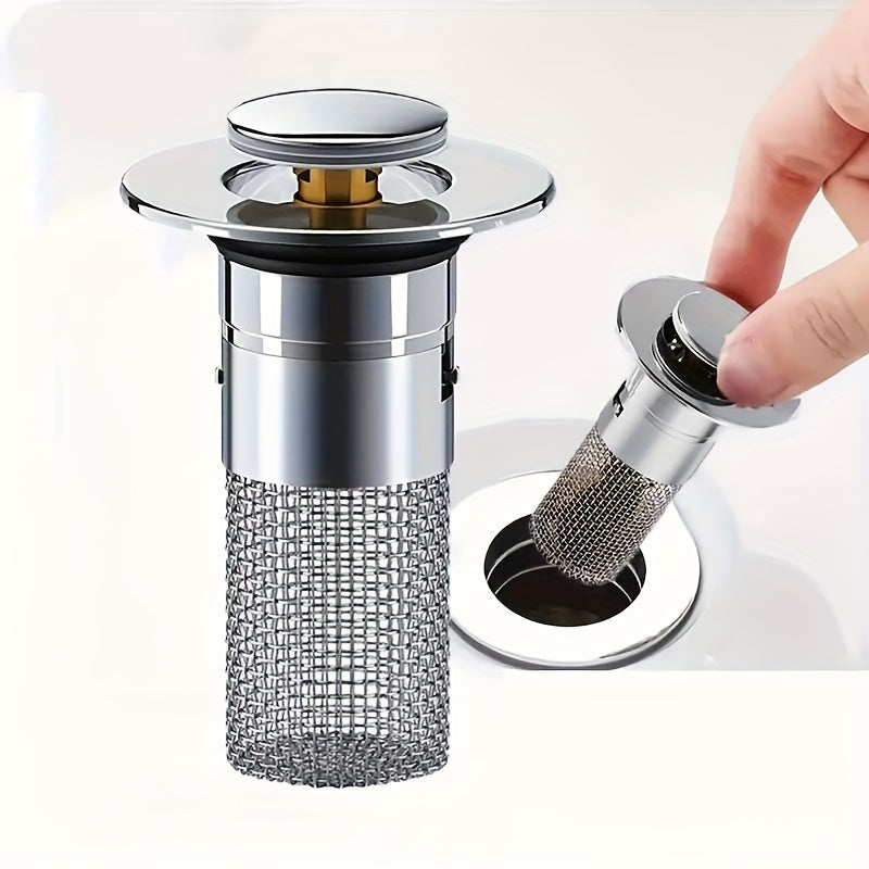 "Easy-to-Install Stainless Steel Sink Strainer & Stopper | Anti-Odor, Pop-Up Design for 1.3-1.6"" Drains | Sleek Bathroom Accessory"