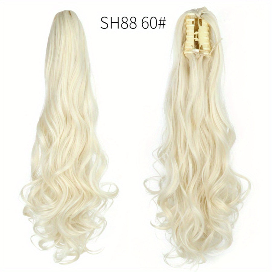 Long Wavy Ponytail Extensions - 22 Inch Claw Clip In Synthetic Hair Piece for Women and Girls - Add Volume and Style to Your Hair Hair Acces