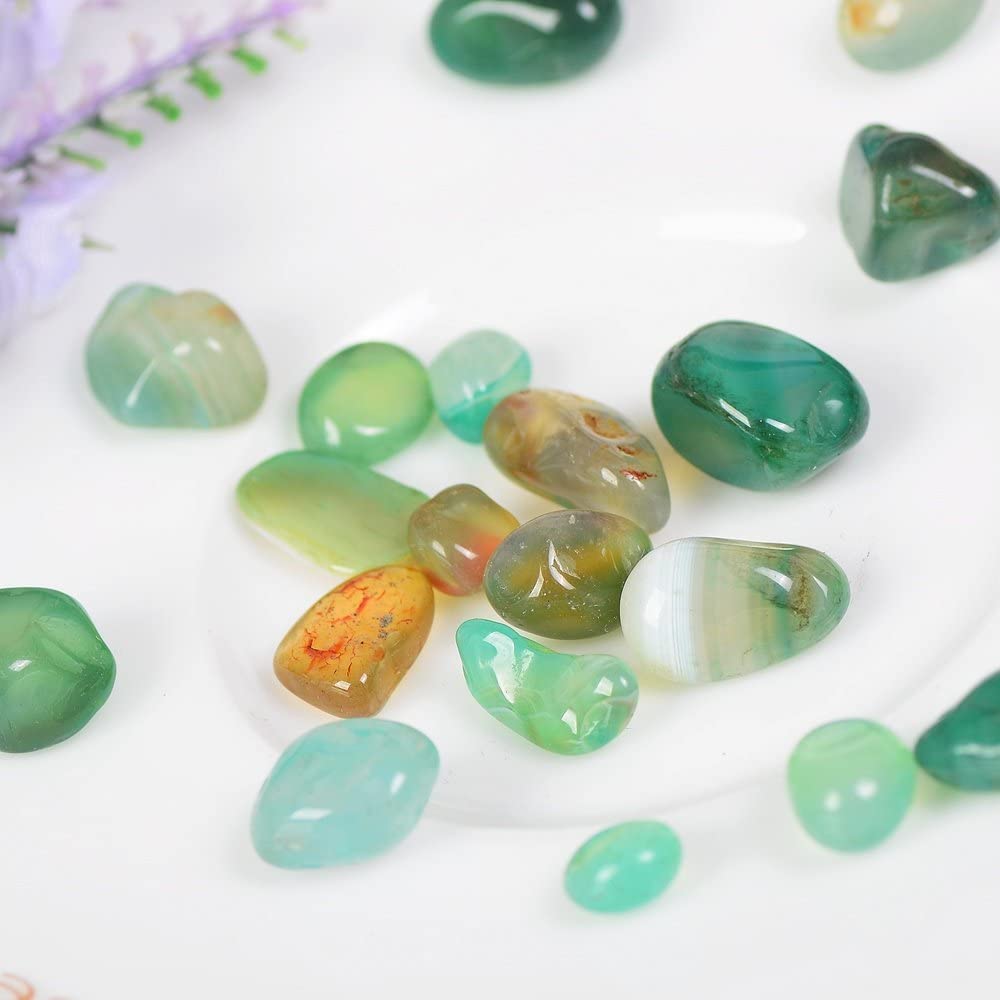 OCN-HEALING 200g Crystal Tumbled Polished Natural Agate Gravel Stones for Plants and Crafts - Small Size - 7mm to 9mm Avg (Green