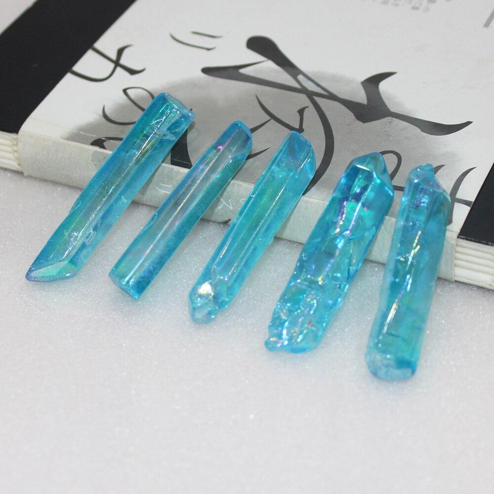 Natural crystal clear quartz Electroplated Blue Crystal Column Color-plated Unicuspid Ornaments Decoration