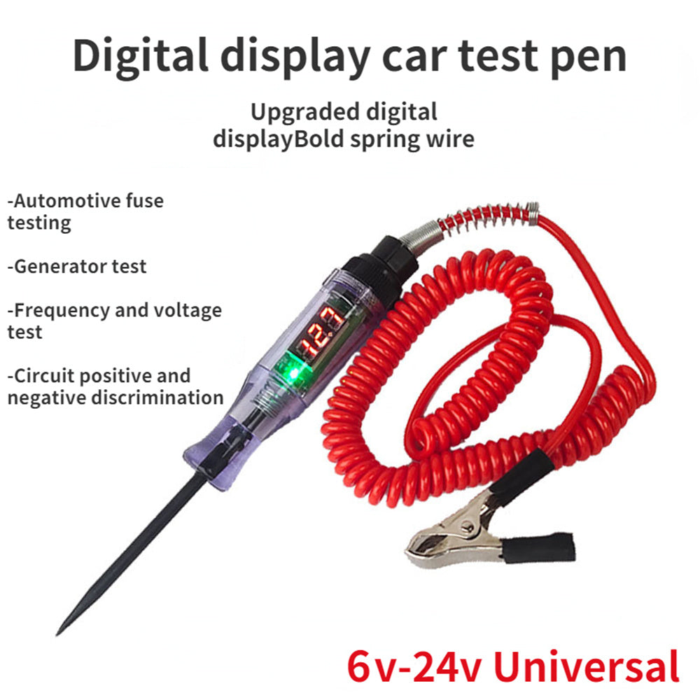 Car Test Pen Circuit Tester, DC Truck Voltage Digital Display Long Probe Pen With Light, Automotive Diagnostic Tools Auto Repair Tool