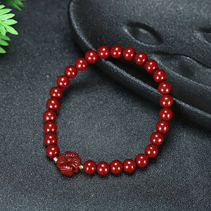 Men's Classic Cinnabar Round Beads Bracelet, Gift For Family And Friends, Holiday Birthday Gift For Boyfriends / Girlfriends