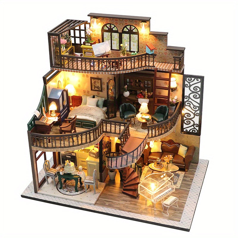 Mini Doll House Kit 3d Three-dimensional Puzzle Diy Handmade Cottage Villa Home Kit Creative Room With Furniture, Assembled Model House,  Mi